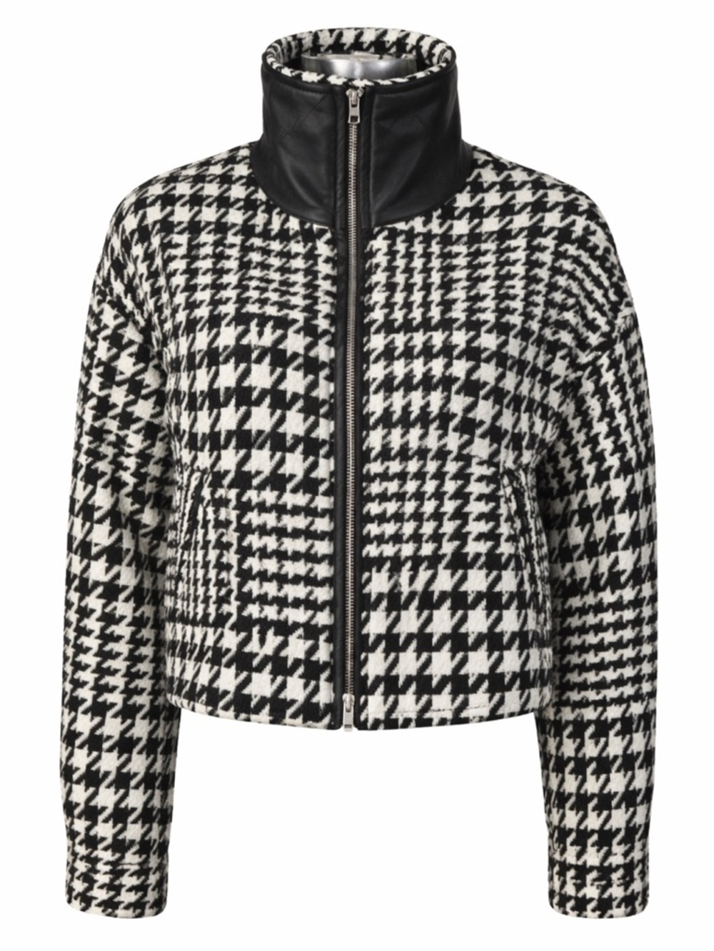 Tribal Houndstooth Jacket XS Black White Cropped Zip